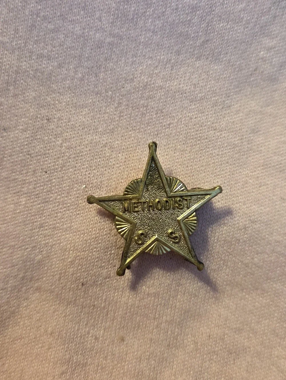 Vintage Methodist SS 5-Star Gold Tone Pin Sunday School Attendance Award